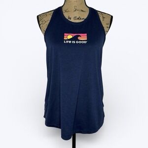 Life is Good Active Tank Top Vista Blue Ocean Beach Wave Athletic Yoga Womens M